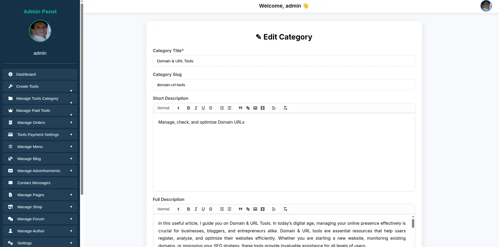 Edit Categories in WebDecky
